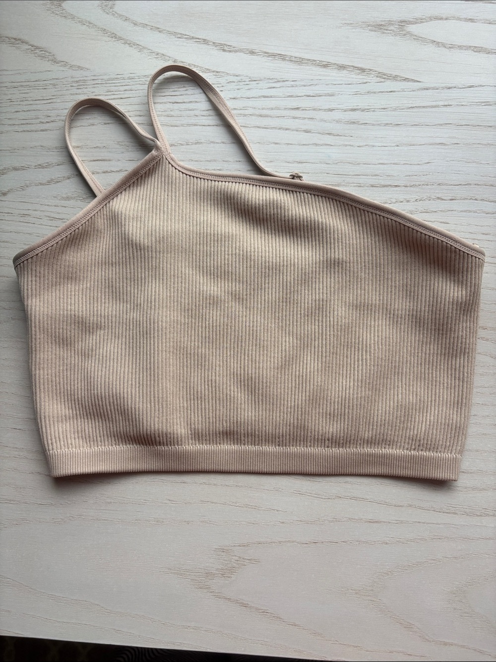 Ribbed Asymmetrical Nude Crop Bra Tank